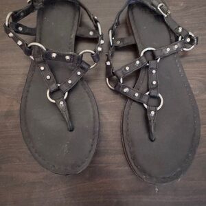 Frye Black Leather Studded Sandals